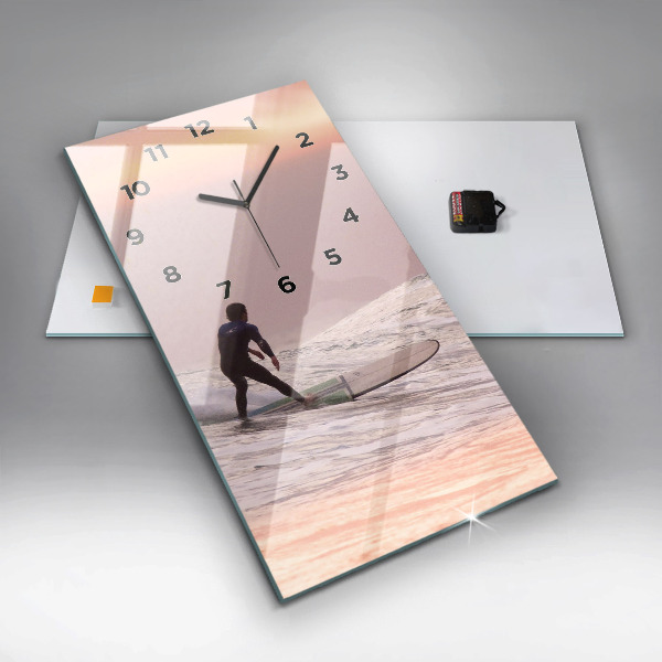 Ceas vertical de perete din sticlă Surfer în Hawaii