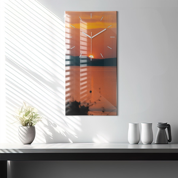 Ceas vertical de perete din sticlă Lacul Balaton seara