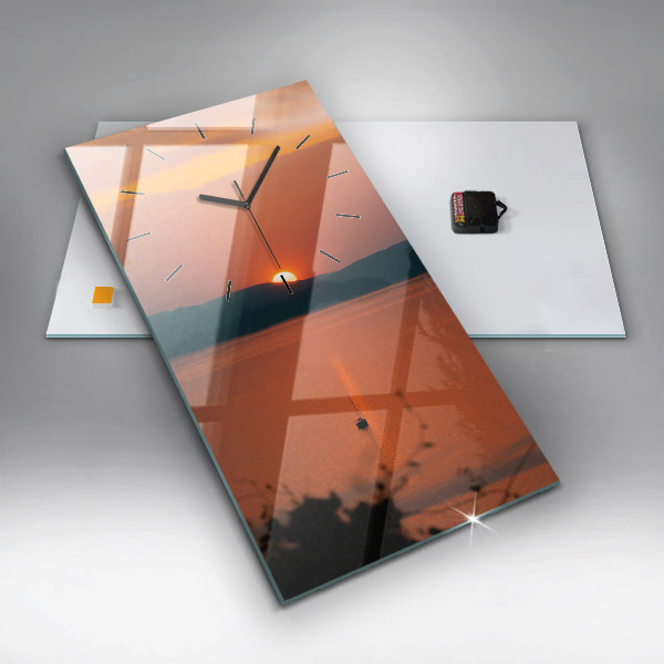 Ceas vertical de perete din sticlă Lacul Balaton seara