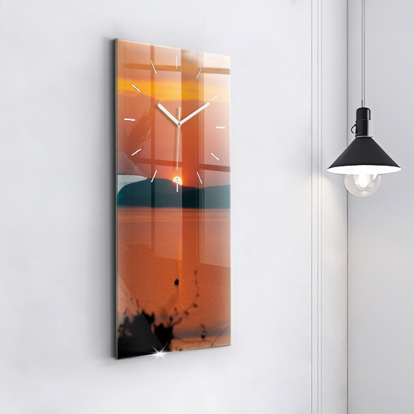 Ceas vertical de perete din sticlă Lacul Balaton seara