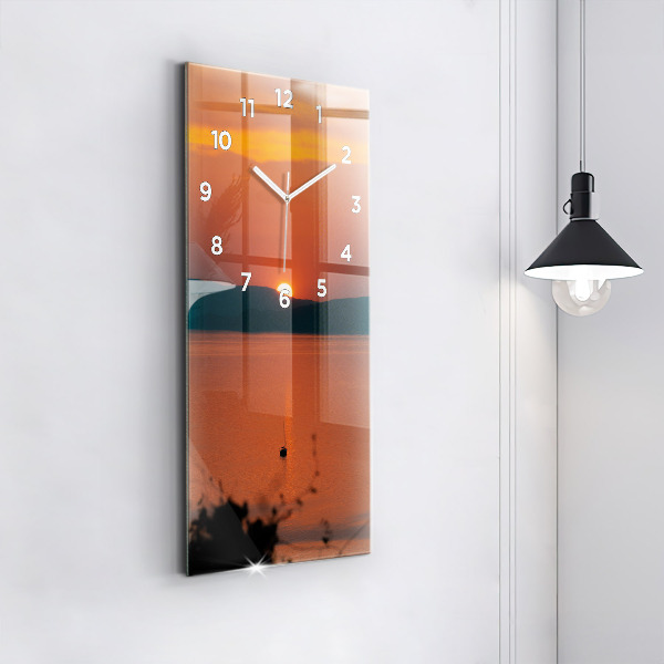 Ceas vertical de perete din sticlă Lacul Balaton seara