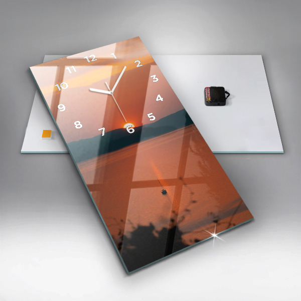 Ceas vertical de perete din sticlă Lacul Balaton seara