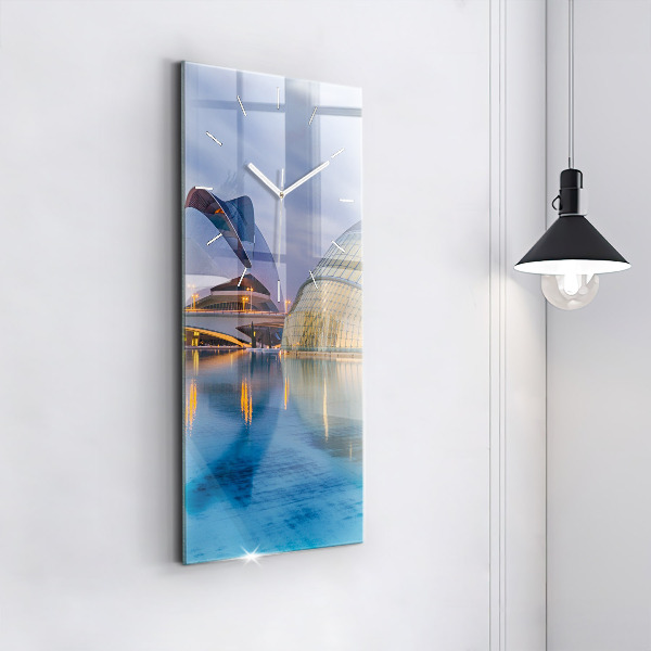 Ceas vertical de perete din sticlă Orașul apus de soare