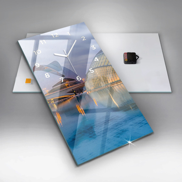 Ceas vertical de perete din sticlă Orașul apus de soare