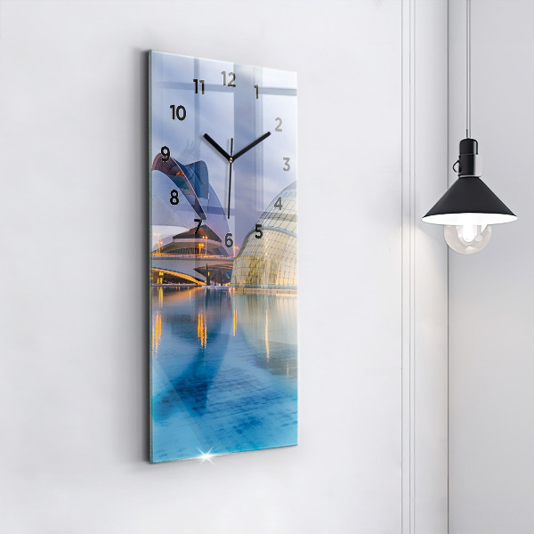 Ceas vertical de perete din sticlă Orașul apus de soare
