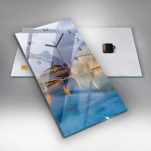 Ceas vertical de perete din sticlă Orașul apus de soare