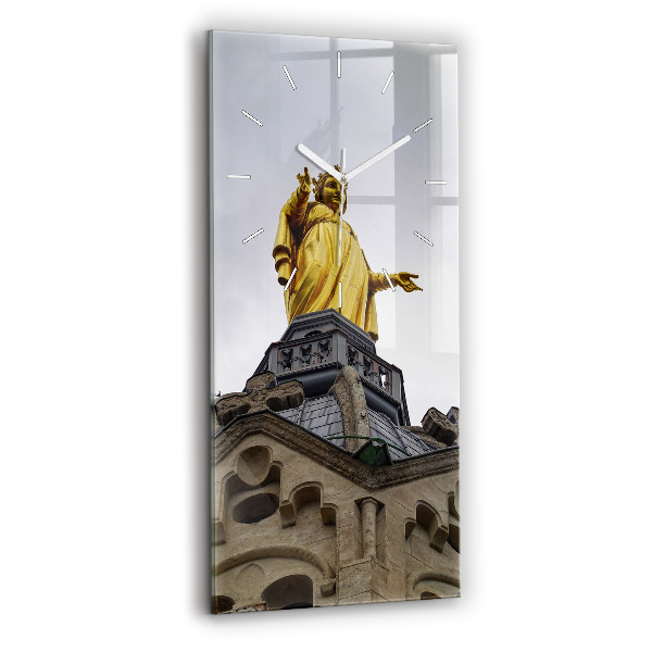 Ceas vertical de perete din sticlă Statuia Maicii Domnului din Lyon