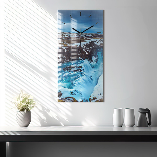Ceas vertical de perete din sticlă Cascada Gullfoss din Islanda