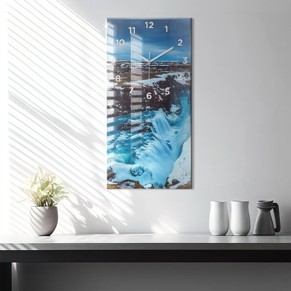 Ceas vertical de perete din sticlă Cascada Gullfoss din Islanda