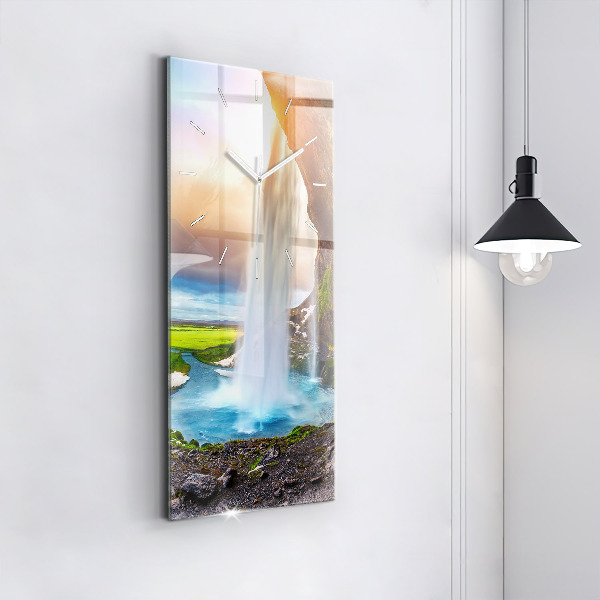 Ceas vertical de perete din sticlă Cascada în Islanda