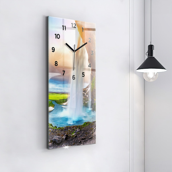 Ceas vertical de perete din sticlă Cascada în Islanda