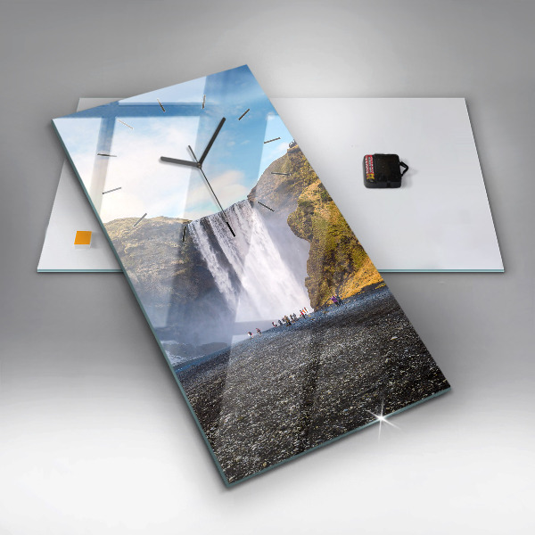 Ceas vertical de perete din sticlă Cascada în Islanda