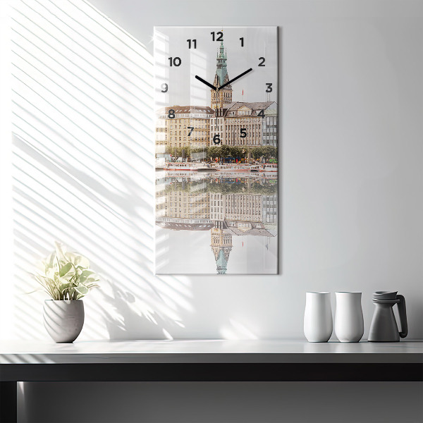 Ceas vertical de perete din sticlă Râul Hamburg Germania