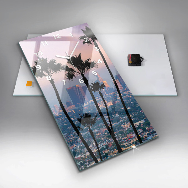 Ceas vertical de perete din sticlă Apus de soare din Los Angeles