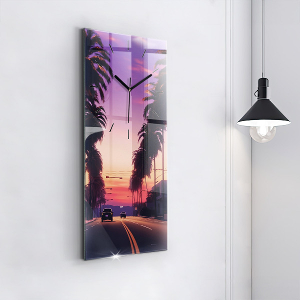 Ceas vertical de perete din sticlă Apus de soare în LA