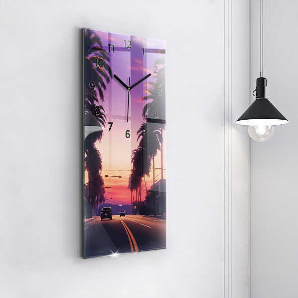 Ceas vertical de perete din sticlă Apus de soare în LA