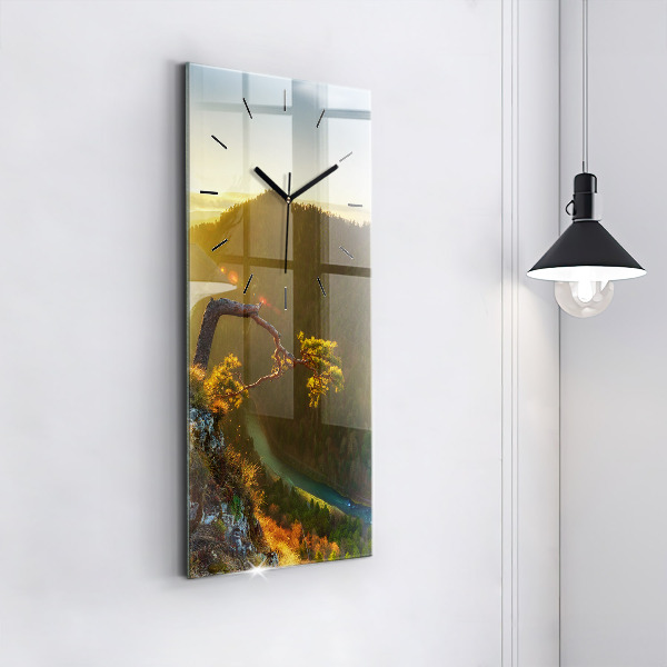 Ceas vertical de perete din sticlă Apus peste munți