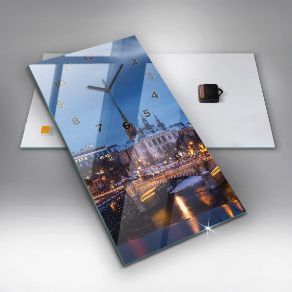 Ceas vertical de perete din sticlă Panorama orasului Plzen