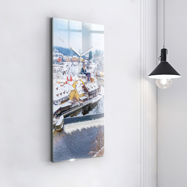 Ceas vertical de perete din sticlă Panorama orasului iarna