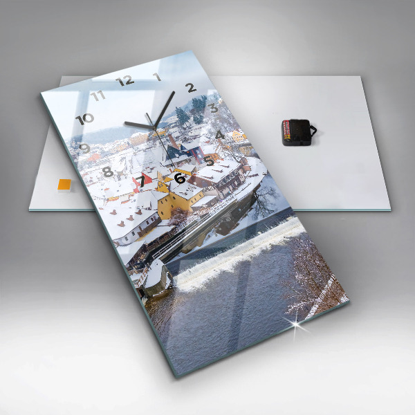 Ceas vertical de perete din sticlă Panorama orasului iarna
