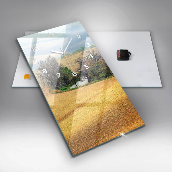 Ceas vertical de perete din sticlă Peisaj rural din Moravia