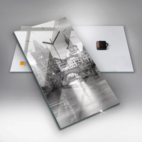 Ceas vertical de perete din sticlă Podul Carol din Praga