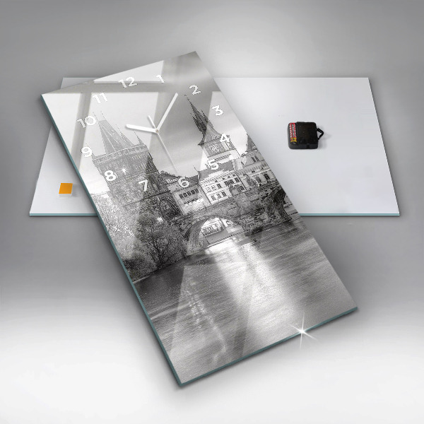Ceas vertical de perete din sticlă Podul Carol din Praga