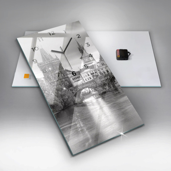 Ceas vertical de perete din sticlă Podul Carol din Praga
