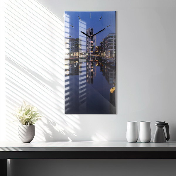 Ceas vertical de perete din sticlă Orașul iluminat noaptea