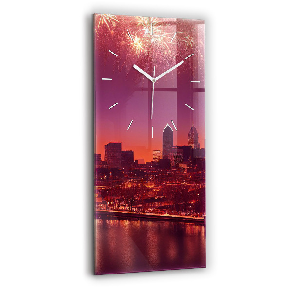 Ceas vertical de perete din sticlă Oraș noaptea în Philadelphia