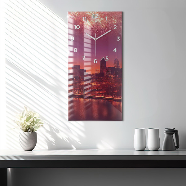 Ceas vertical de perete din sticlă Oraș noaptea în Philadelphia