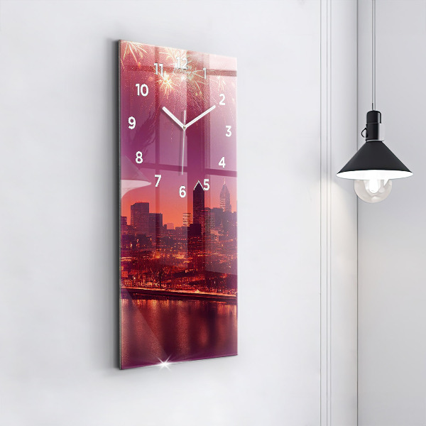 Ceas vertical de perete din sticlă Oraș noaptea în Philadelphia