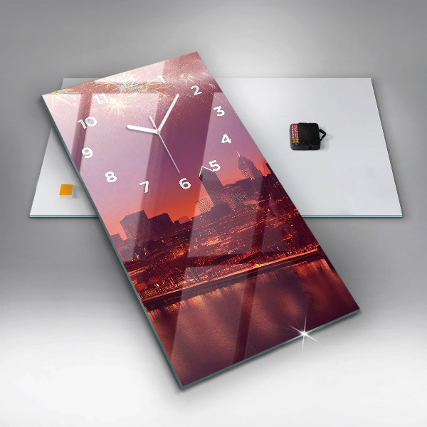 Ceas vertical de perete din sticlă Oraș noaptea în Philadelphia