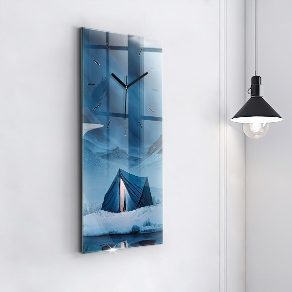 Ceas vertical de perete din sticlă Cort în munții Islandei