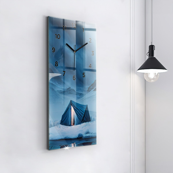 Ceas vertical de perete din sticlă Cort în munții Islandei