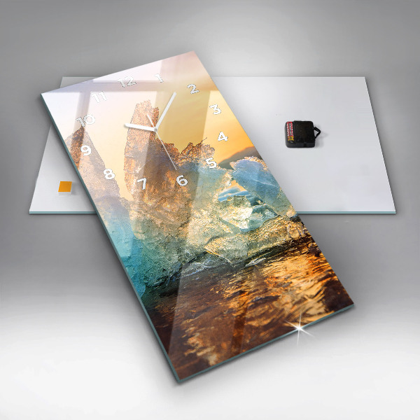 Ceas vertical de perete din sticlă Munte de gheață și răsărit