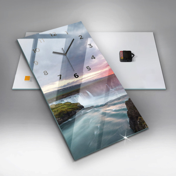 Ceas vertical de perete din sticlă Peisaj cu o cascadă