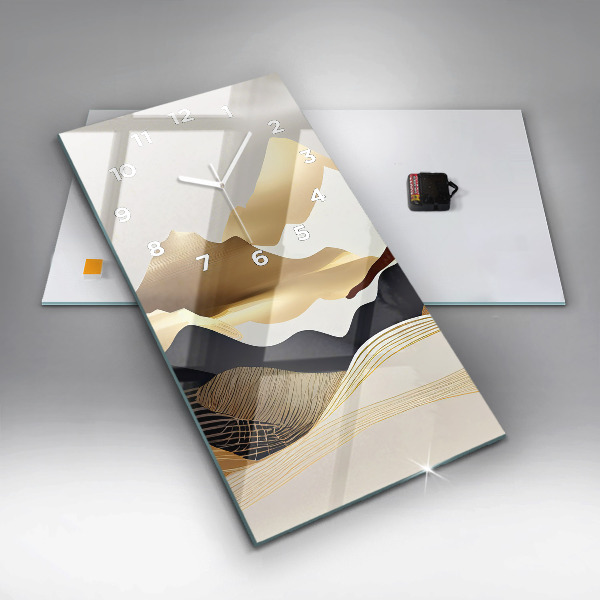 Ceas vertical de perete din sticlă Munți de aur abstracti