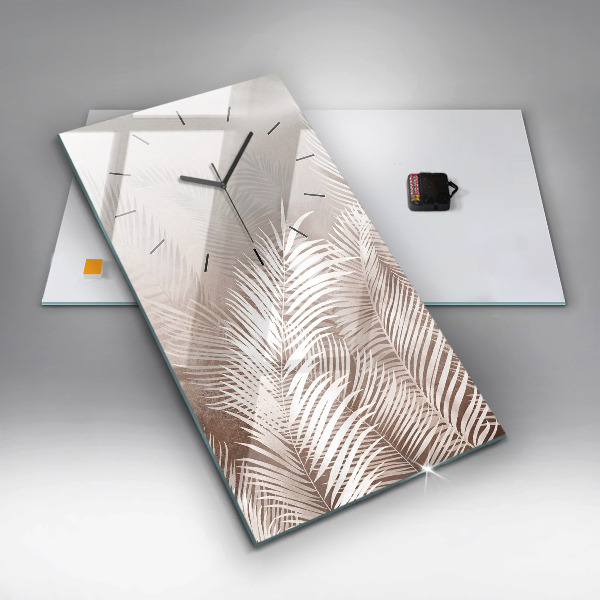 Ceas vertical de perete din sticlă Frunze tropicale boho