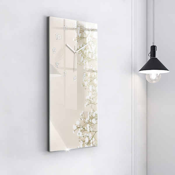 Ceas vertical de perete din sticlă Flori înfloritoare de gypsophila