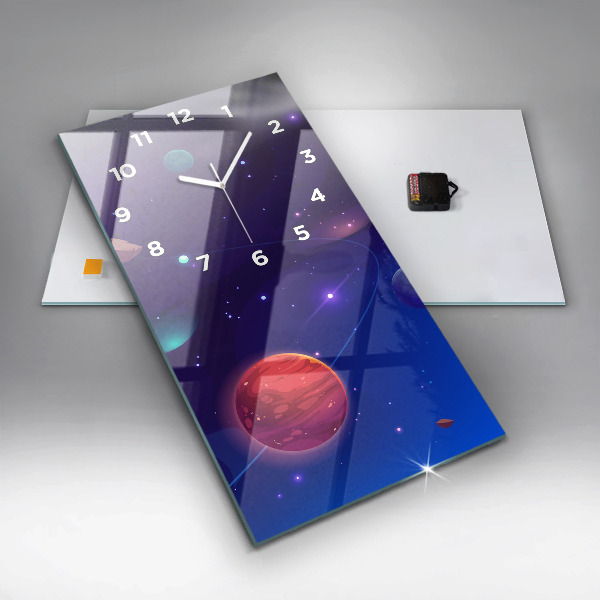 Ceas vertical de perete din sticlă Planete galaxie