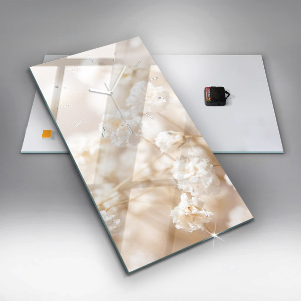 Ceas vertical de perete din sticlă Flori mici albe