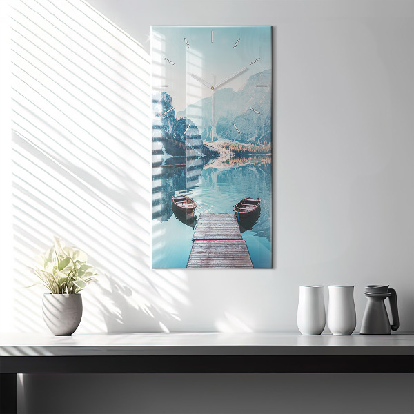 Ceas vertical de perete din sticlă Barci pe lac