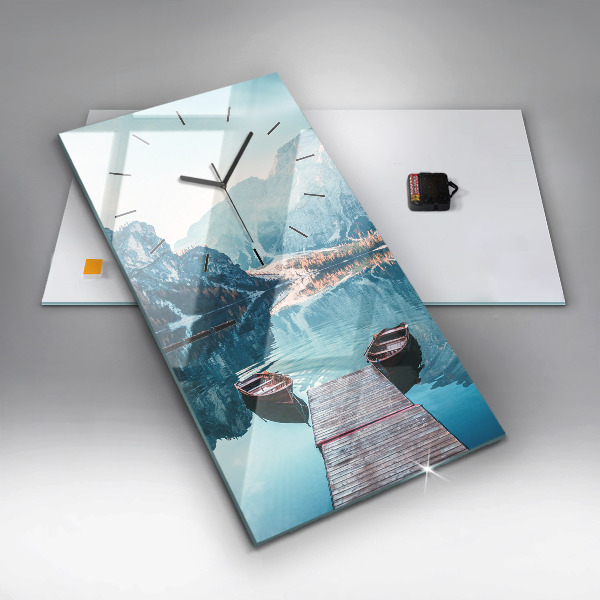 Ceas vertical de perete din sticlă Barci pe lac