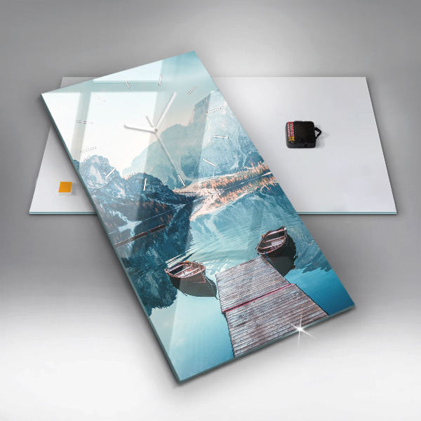 Ceas vertical de perete din sticlă Barci pe lac