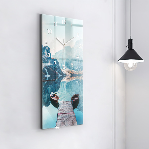 Ceas vertical de perete din sticlă Barci pe lac