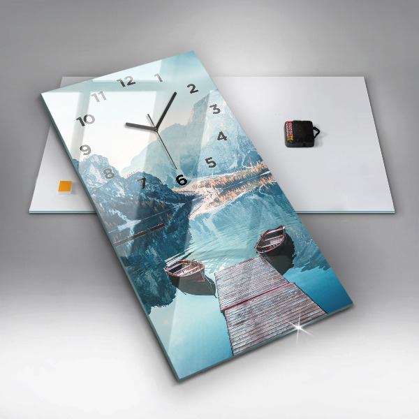 Ceas vertical de perete din sticlă Barci pe lac