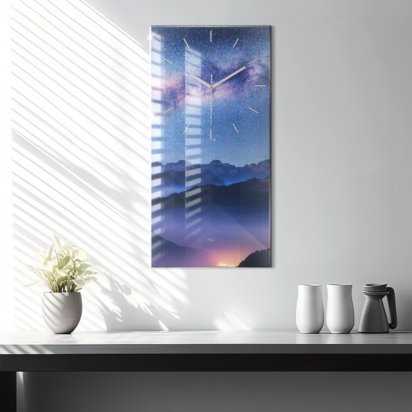 Ceas vertical de perete din sticlă Calea Lactee și munții