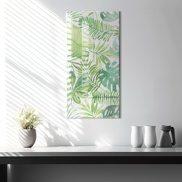 Ceas vertical de perete din sticlă Frunze verzi