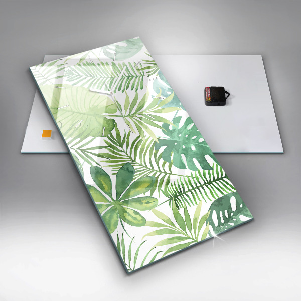 Ceas vertical de perete din sticlă Frunze verzi